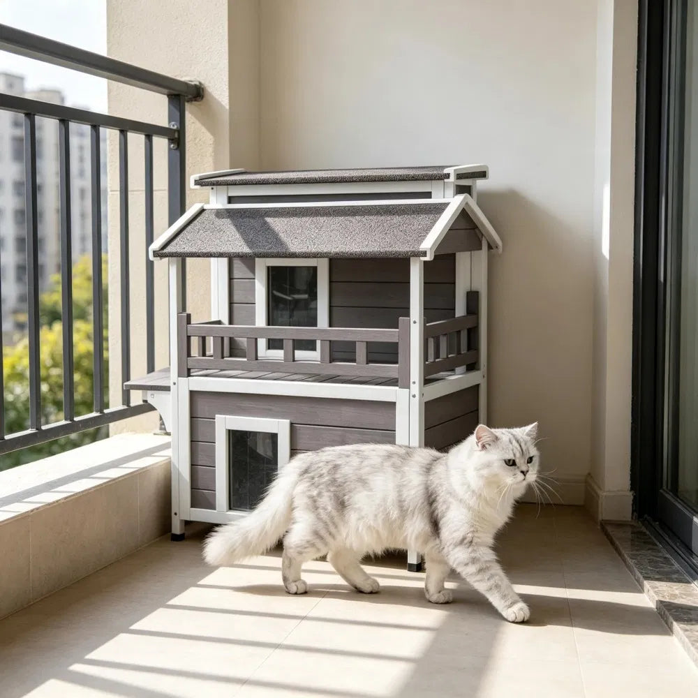 Wooden Cat House with Easy to Clean and Waterproof Protection for Outdoor