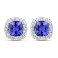 5.98 Carat Genuine Tanzanite and White Diamond 14K Yellow Gold Earrings