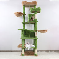 68in Tall Multi-Level Green Cat Tree with Hammocks, Hanging Basket, Cat Cave, Removeable Cushion, Scratching Posts - Plu