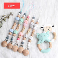 Modern Luxury Pacifier Clip Chain Beech Beads Silicone Elephant Pendant Baby Teething Nursing Clips Chain For Baby - BIG FRENCHIES