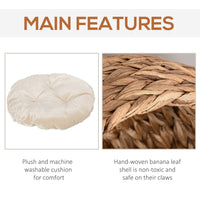 20" Natural Braided Banana Leaf Elevated Cat Bed Basket with Cushion - Brown