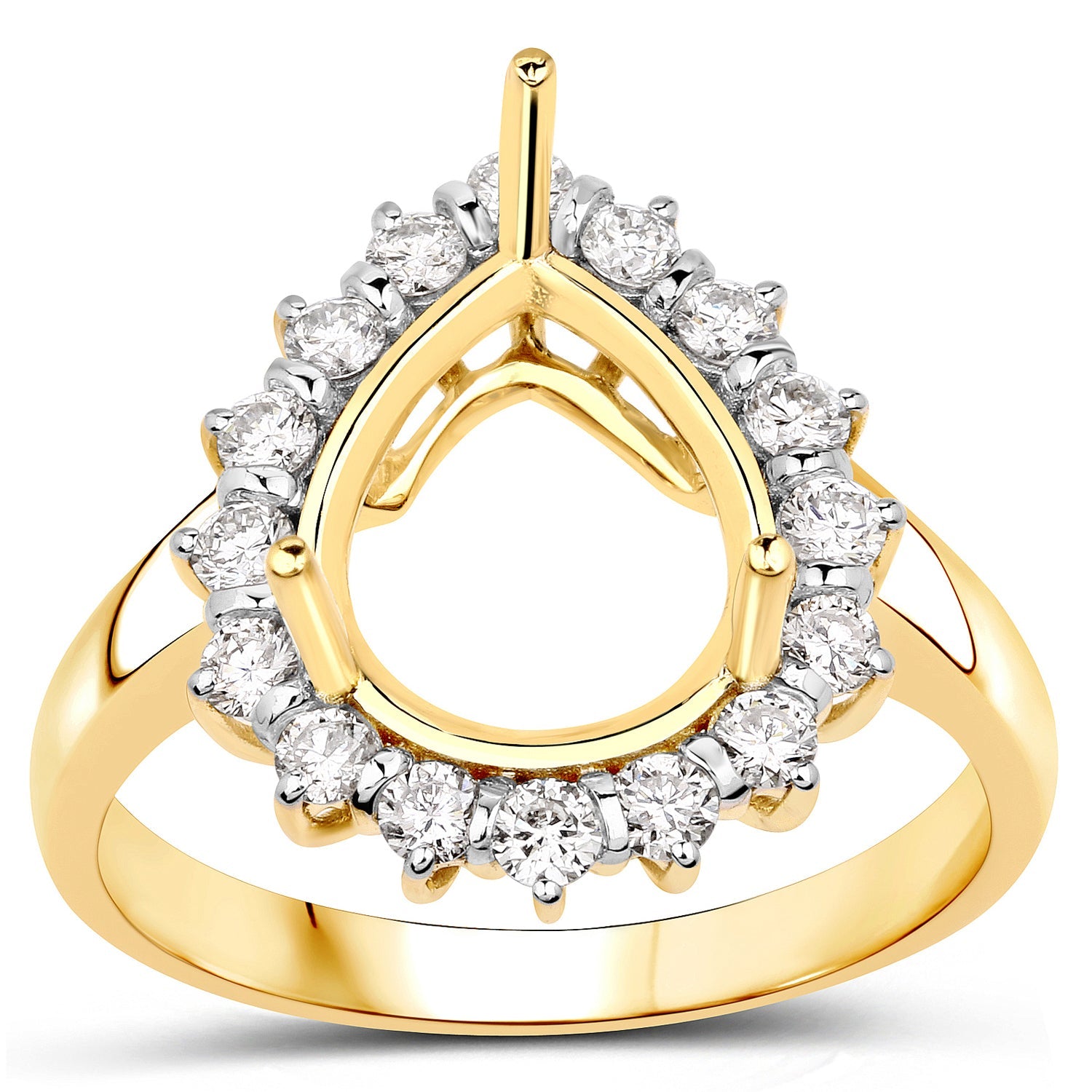 0.48 Carat Genuine White Diamond 14K Yellow Gold Semi Mount Ring - holds 11x9mm Pear Gemstone