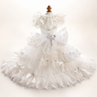 Luxury Victorian Lace Dog Wedding Dress Handmade Pearl Bridal Gown Princess Pet Wedding Dress Couture White Formal Gown