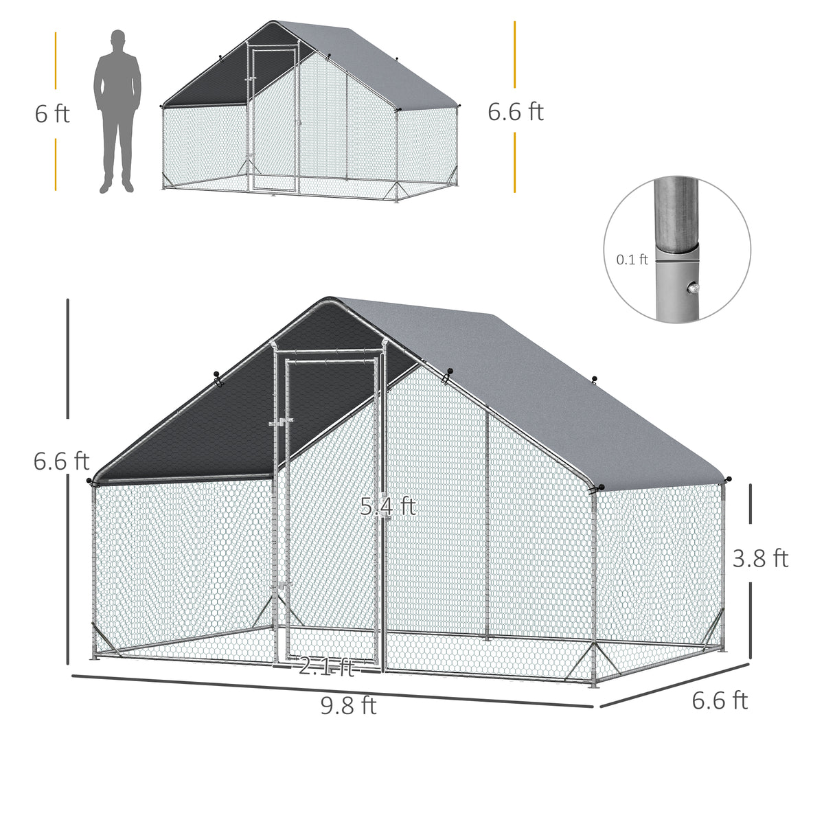 Large Chicken Coop Metal Chicken Run with Waterproof and Anti-UV Cover, Spire Shaped Walk in Fence Cage Hen House for Ou