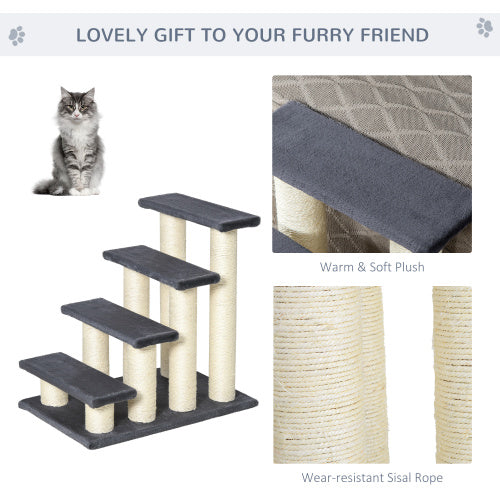 PawHut Cat Tree With 4 Steps For High Beds Couch, Cute Stair Shaped Cat Tree For Indoor Cats Or Dogs W Sisal Scratching 