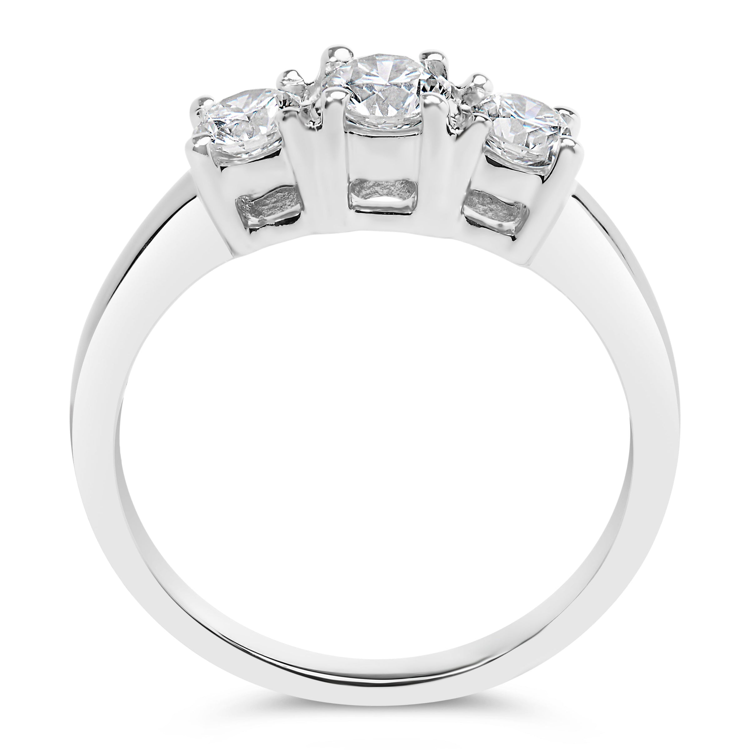14K White Gold  3/4 Cttw Lab Grown Diamond 3 Stone Ring Band (F-G Color, VS2-SI1 Clarity)- Size 7
