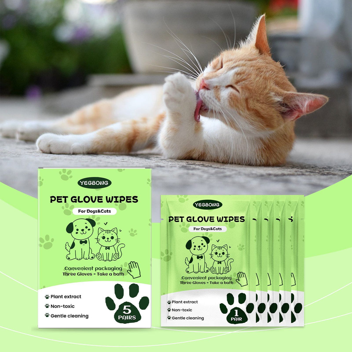 YEGBONG Disposable Pet Glove Wipes, 5 Pieces