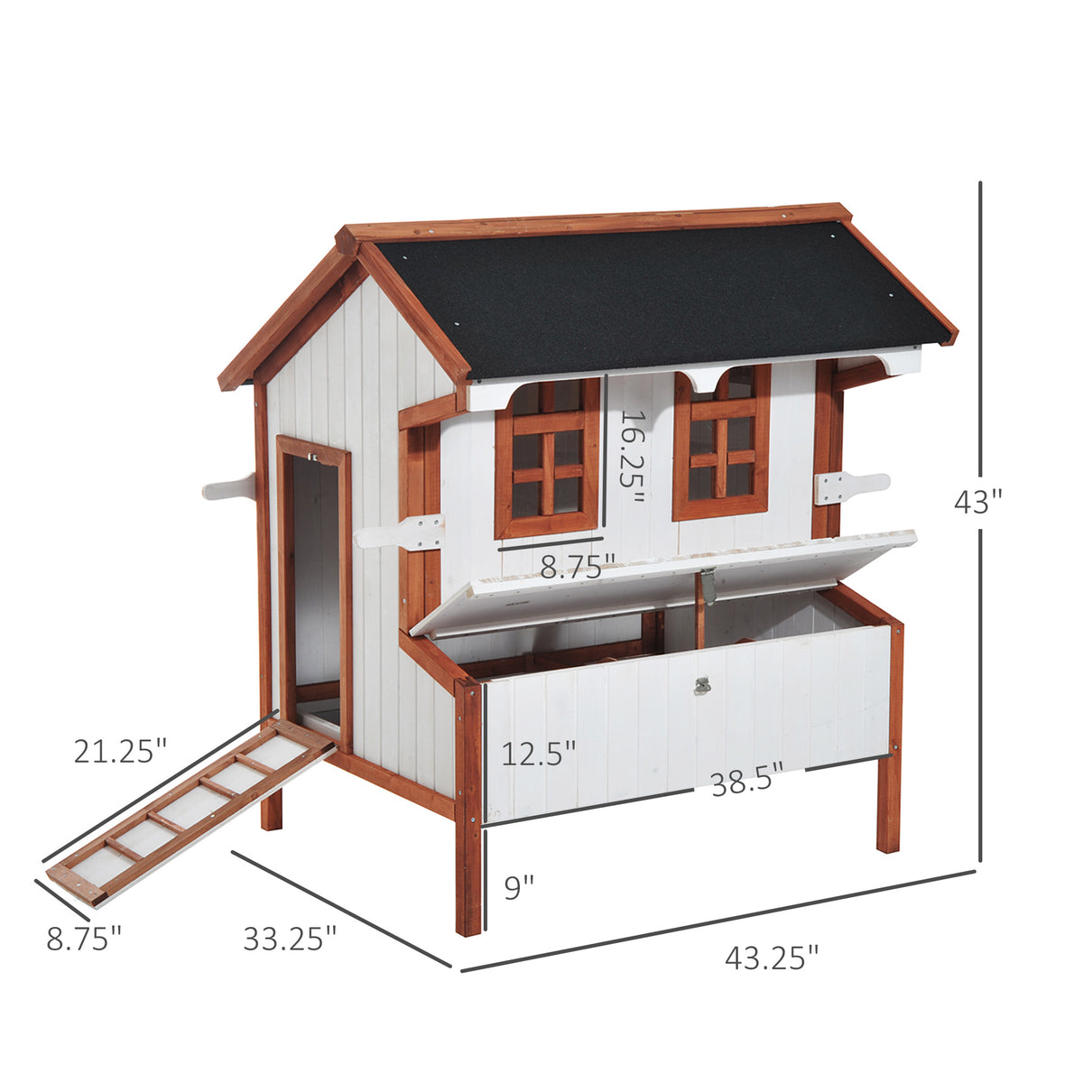 47" Chicken Coop, Wooden Chicken House Raised Rabbit Hutch with Waterproof Roof, Nesting Box and Handles for 3-5 Hens, P