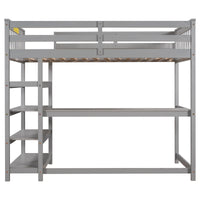 Twin Size Loft Bed with Storage Shelves and Under-bed Desk Gray