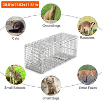 Humane Animal Trap Cage (30.51x11.02x11.81in) - Galvanized Sturdy Wire Mesh, Sensitive Trigger & Dual Doors, Handle Guar