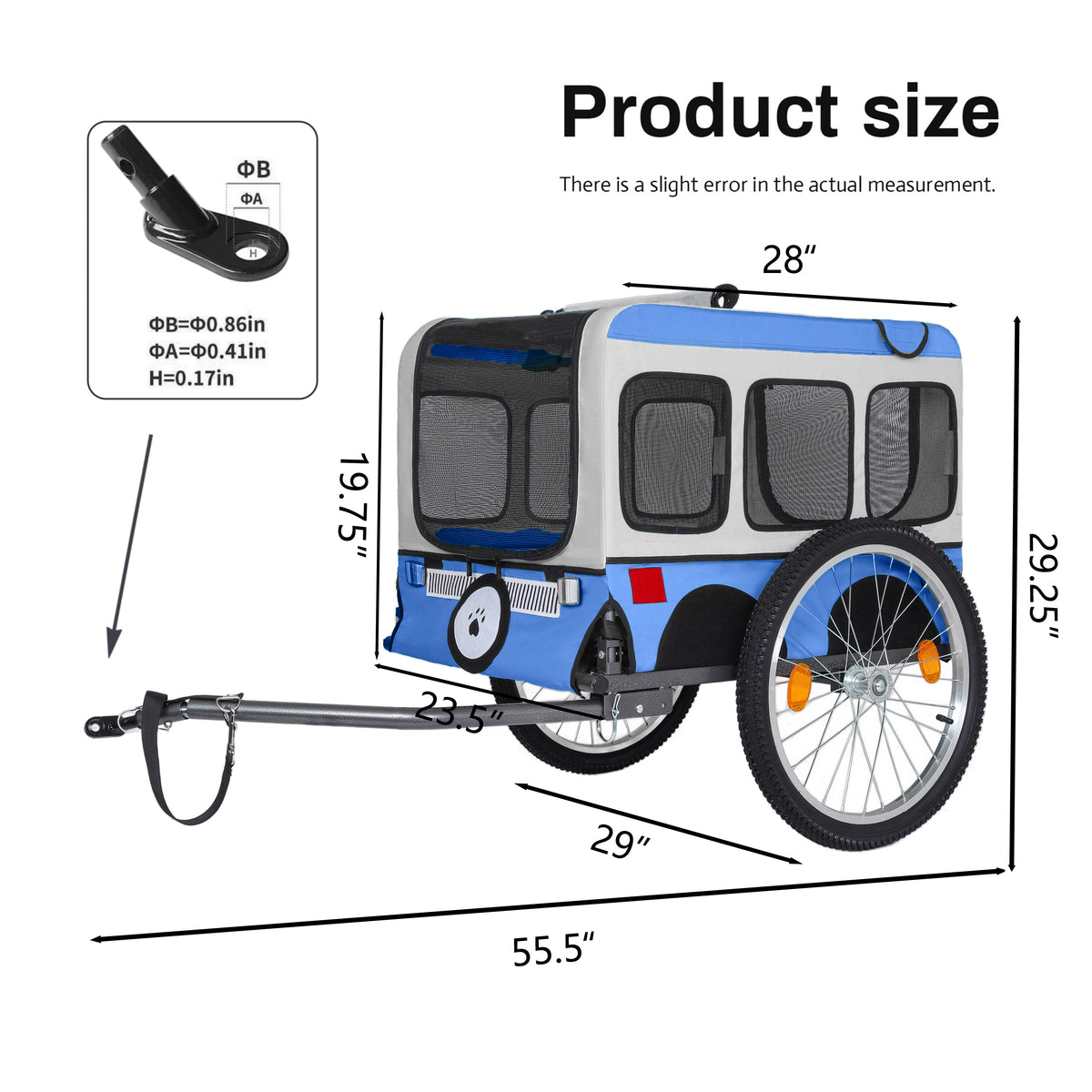 Large Folding Bike Trailer for Dogs - 20×2 1/8 Inches Wheels, Heavy-Duty Steel Frame, Spacious Design, All-Terrain Cycli