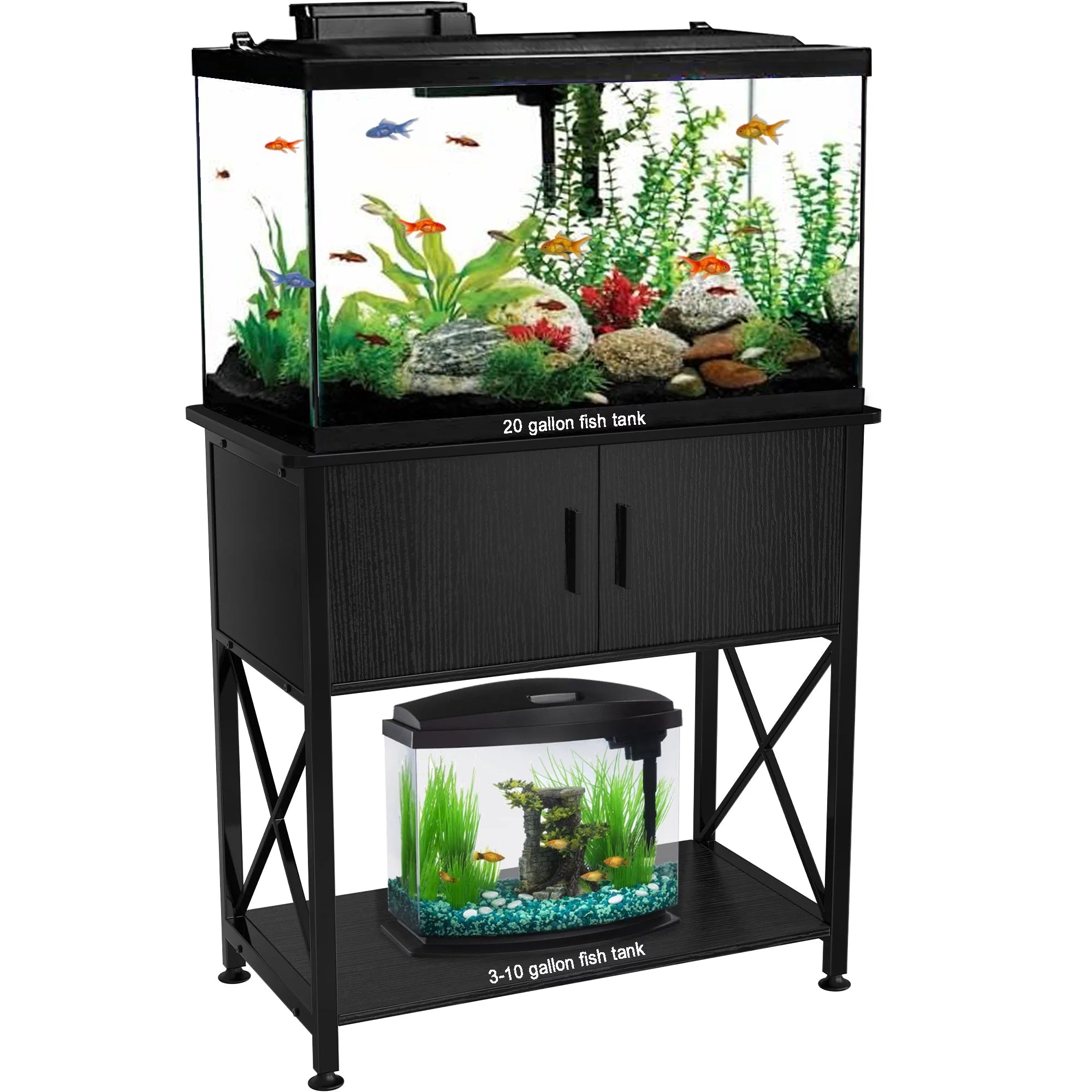 Fish Tank Stand Metal Aquarium Stand for 20 Gallon Long with Accessories Storage - BIG FRENCHIES