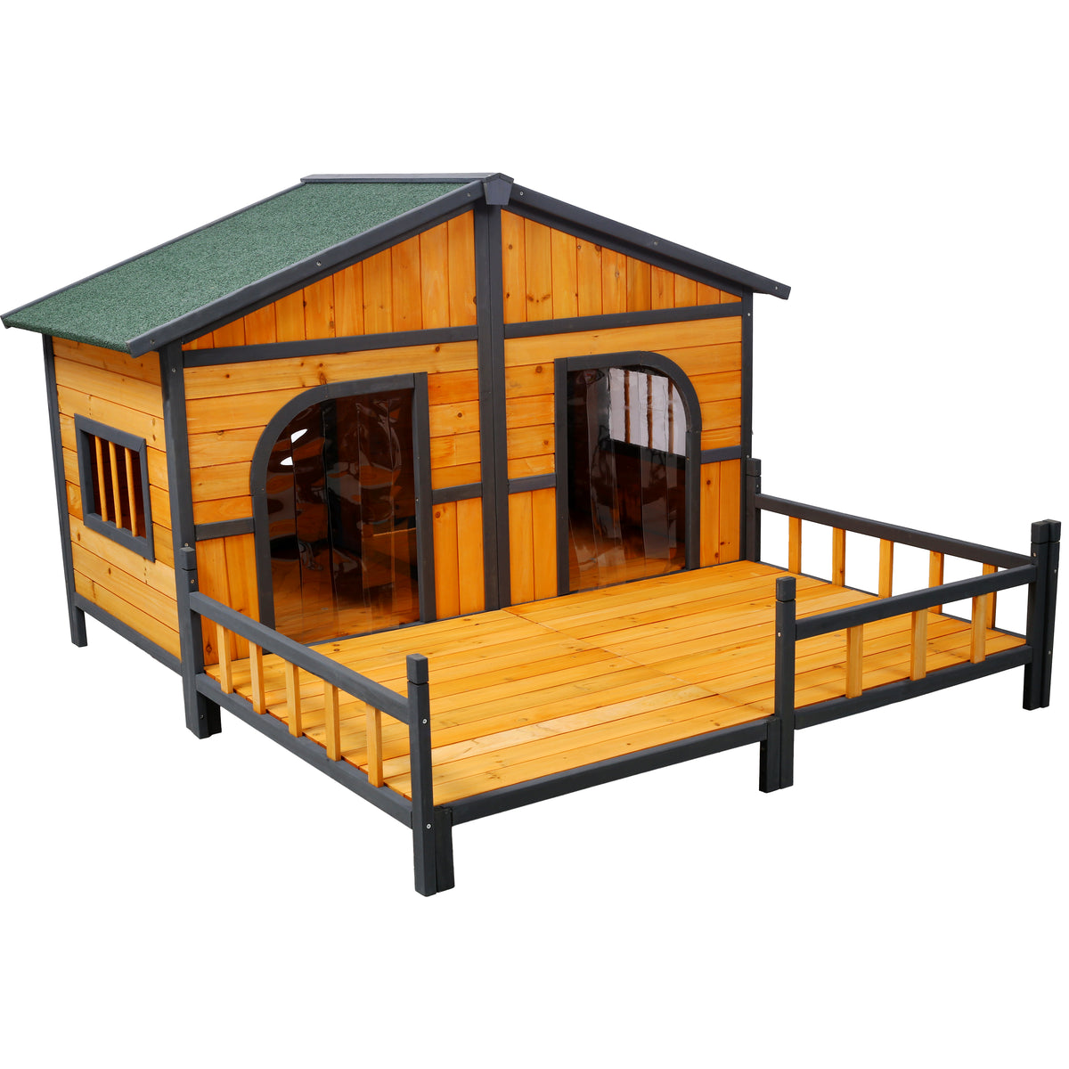 Wooden Large Dog House Outdoor Double XL Dog Kennel with Elevated Floor and Porch, Weatherproof Puppy Shelter for Small 