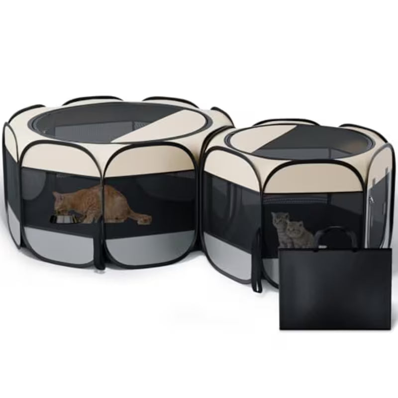 2-in-1 Pop Up Cat Playpen XLarge, Dog Puppy Pet Playpen, Indoor Outdoor Cats Enclosed, Cat Tent House Crate Cage, Portable & Foldable Playpen for Kittens(Connected or Separate)