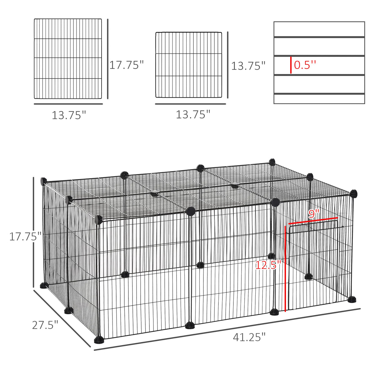Small Animal Cage for Bunny, Guinea Pig, Chinchilla, Hedgehog, Portable Pet Enclosure with Door, 16 Panels
