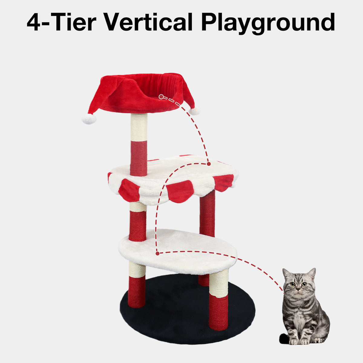 Cat Tree with Cozy Perch & Scratching Posts - Red & White Design Multi-Level Cat Furniture for Kittens/Cats to Climb, Re