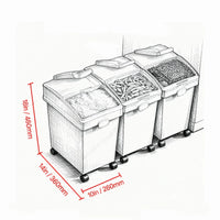 3-Pack 25L Large Rice Storage Container, Airtight Dog Food Dispenser Bin with Wheels & 3 Scoops, Kitchen Grain Cereal Fl