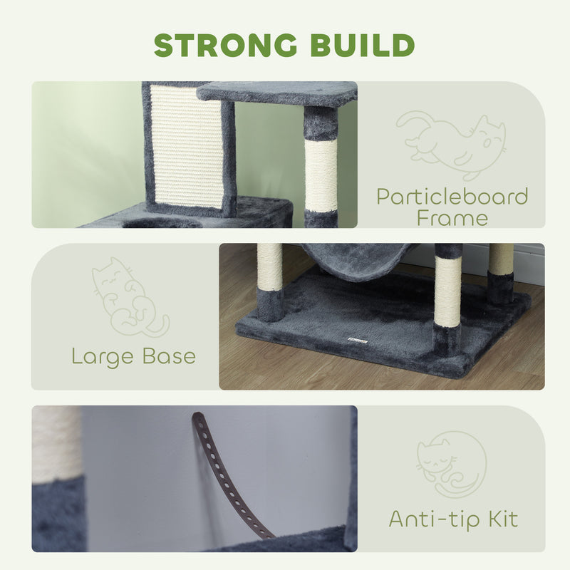 81" Cat Tree w/ Cat Scratching Posts, Scratching Board, Condos, Beds, Hammocks, Toy Balls, Rope Cat Toy, Gray