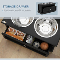Dog Bowls With Storage Drawer, Raised Dog Bowl Stand Pet Food Bowl Dog Feeding Station, Black