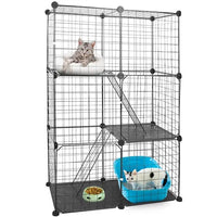 3 Tier Cat Playpen Cage Metal Indoor Cat House Detachable Kitten House with 3 Doors 2 Ladders Large Cat Exercise Place f