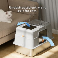 White Stainless Steel Fully Enclosed Cat Litter Box, Durable Enclosed Cat Litter Box, High Side To Prevent Scattering
