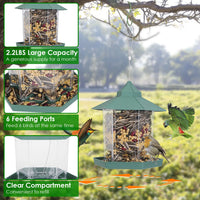 Hanging Gazebo Wild Bird Feeder Outdoor Bird Seed Station with Large Capacity 6 Feeder Ports for Garden Patio Park Weath