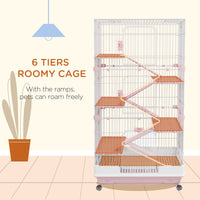 32"L 6-Level Small Animal Cage Rabbit Hutch with Universal Lockable Wheels, Slide-out Tray for Bunny, Chinchillas, Ferre