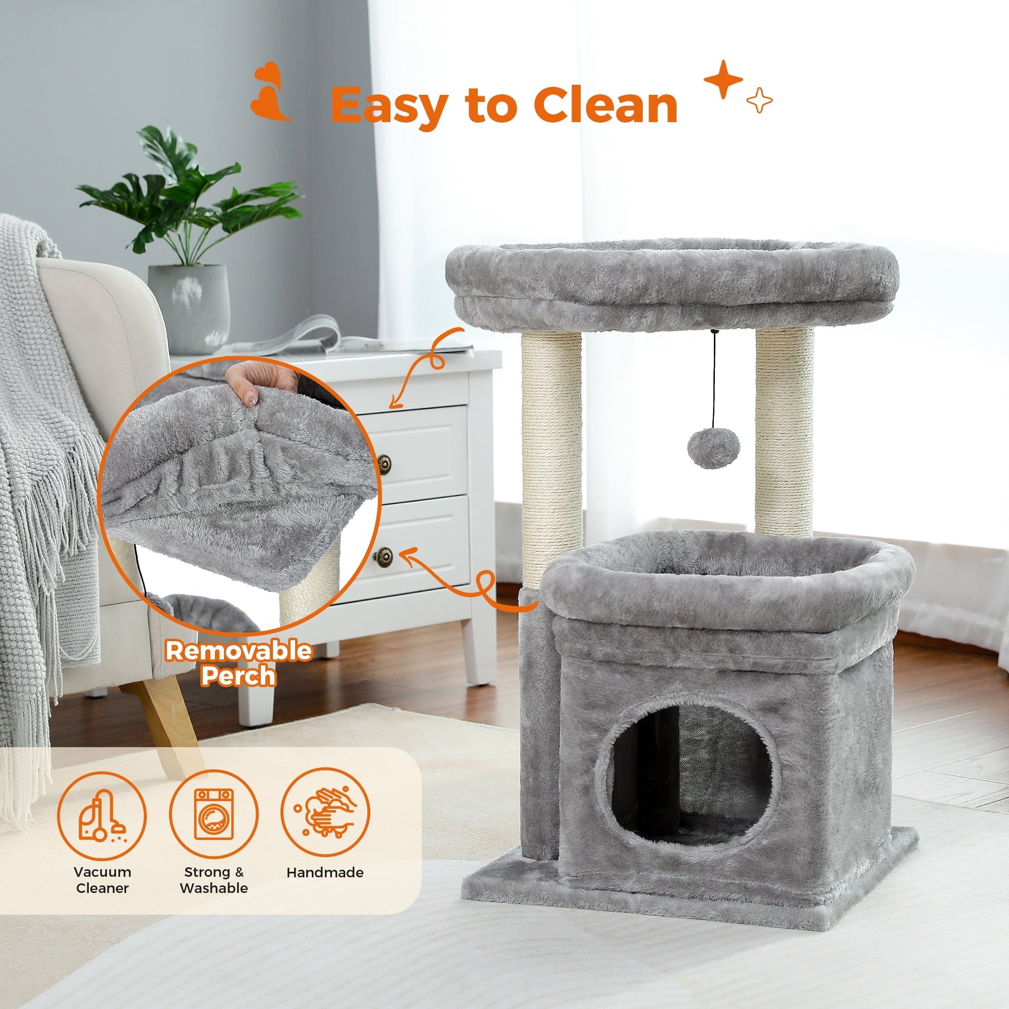 Cozy Gray Cat Tree Condo - 27" Multi-Level Tower with Spacious Perch and Scratching Posts for Kittens and Medium Cats - BIG FRENCHIES