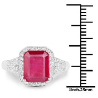 4.55 Carat Glass Filled Ruby and White Topaz .925 Sterling Silver Ring