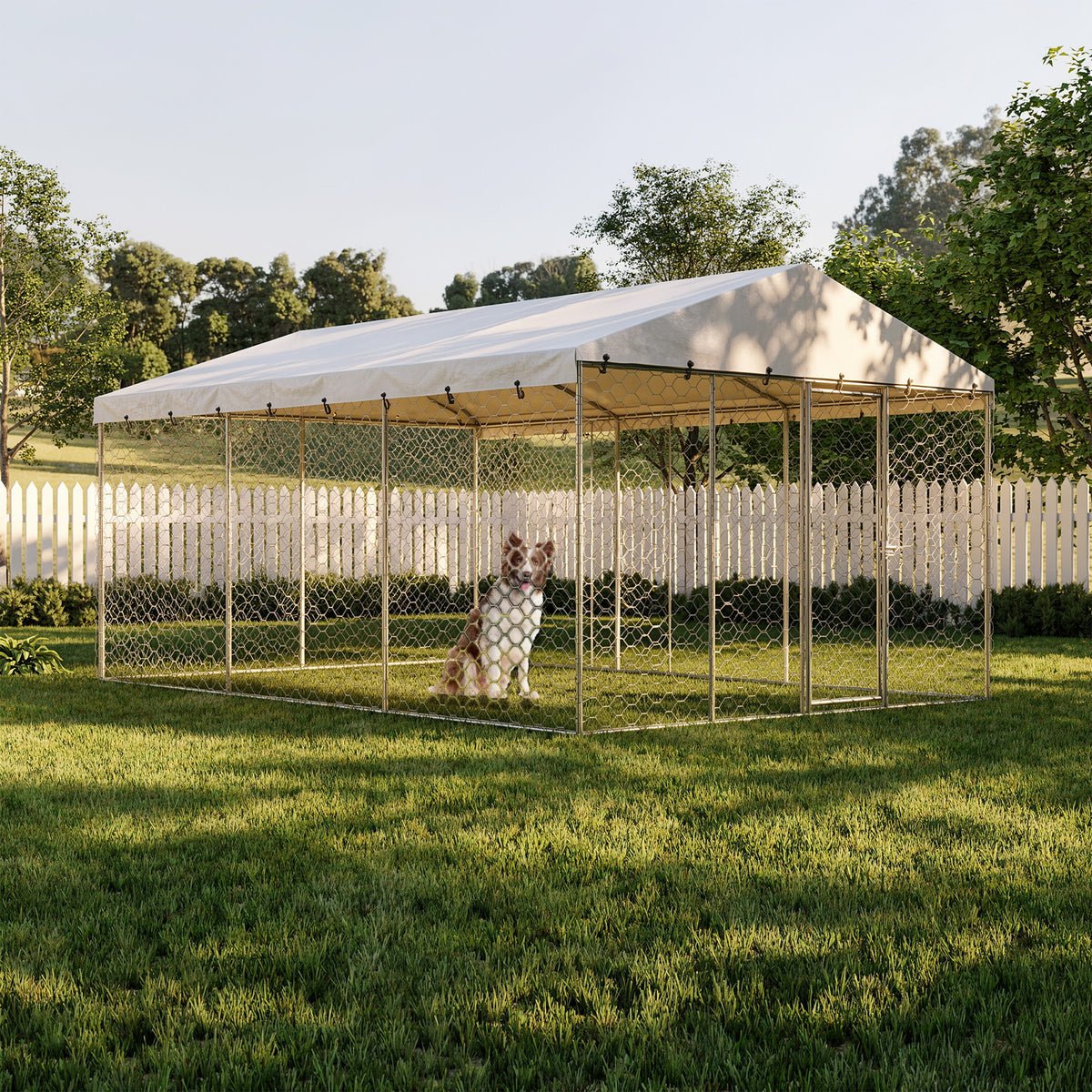 15x10 FT Large Outdoor Dog Kennel with Canopy, Heavy Duty Galvanized Steel Frame, Waterproof Cover, All-Weather Protecti