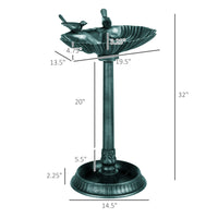 32" Antique Bird Bath Decorative Birdbath Bird Feeder Bowl with Planter Pedestal and Bird Statues, Verdigris