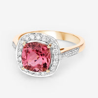 2.71 Carat Genuine Royal Pink Tourmaline and White Diamond 14K Yellow Gold Ring