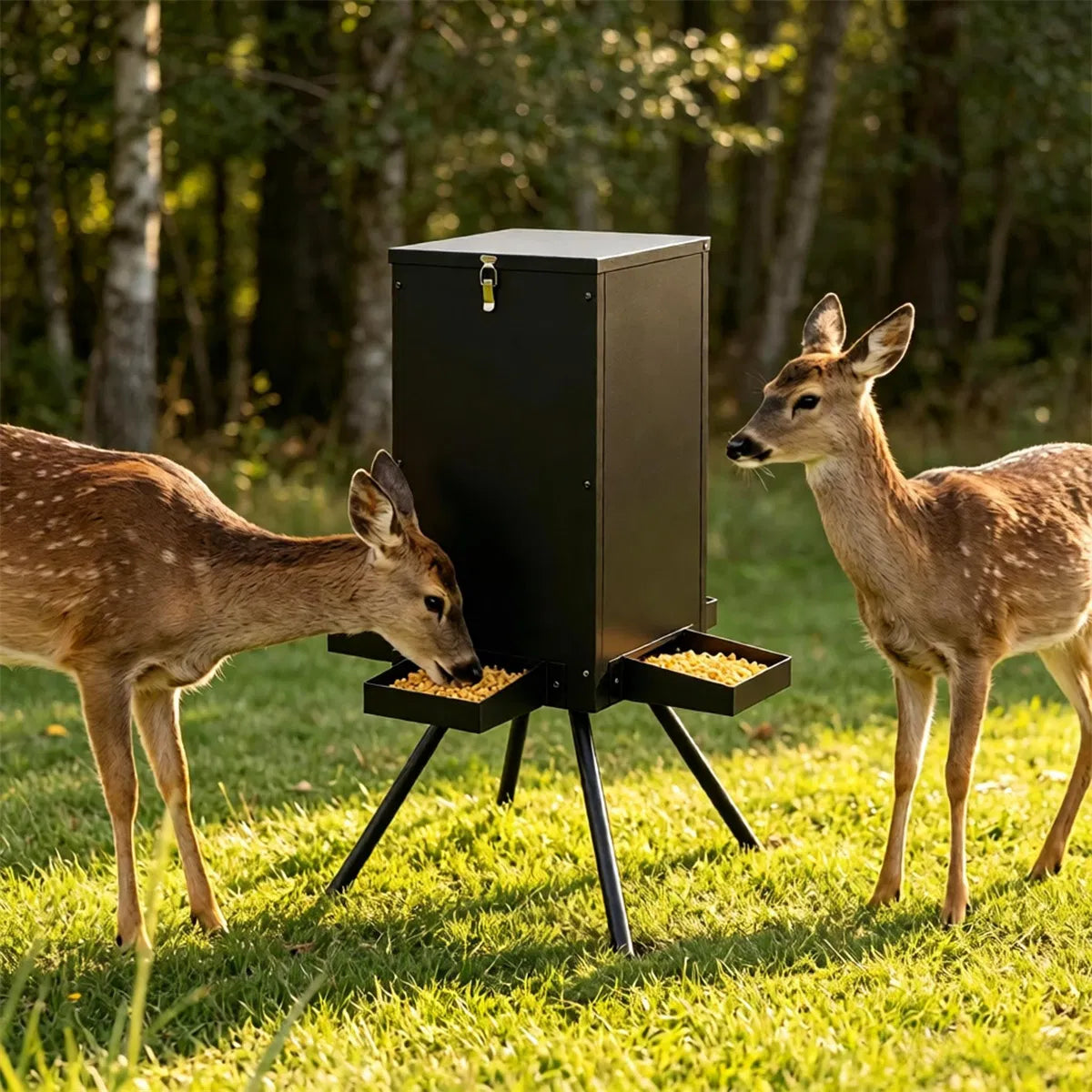 14 Gallon Gravity Deer Feeder 50-90 LBS Capacity Galvanized Coated Steel Wildlife Game Feeder with 4 Feeding Trays Locka