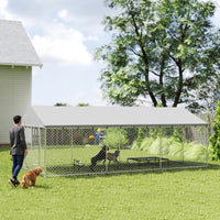 Heavy Duty Outdoor Dog Kennel With Waterproof Roof, 2 Secure Latches, Chain Link Dog Run For Backyard, 20' X 10' X 7'For