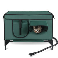 Waterproof Heated Cat House Outdoor Weatherproof Insulated Kitty Shelter Feral Cat Heating Bed with Heating Pad Anti-Che