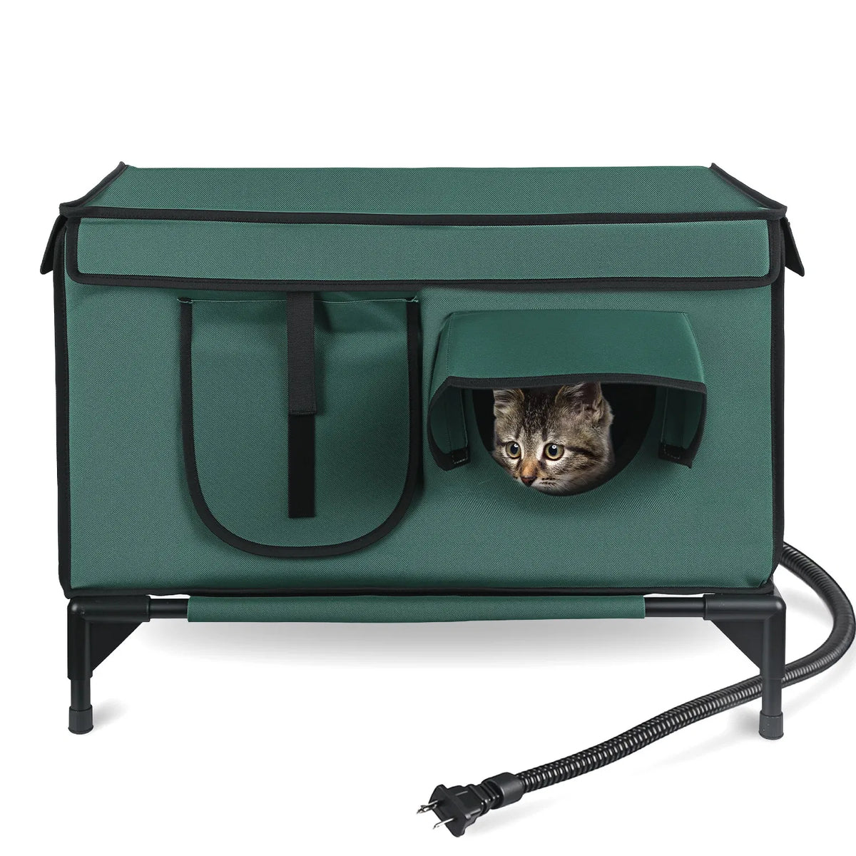 Waterproof Heated Cat House Outdoor Weatherproof Insulated Kitty Shelter Feral Cat Heating Bed with Heating Pad Anti-Che