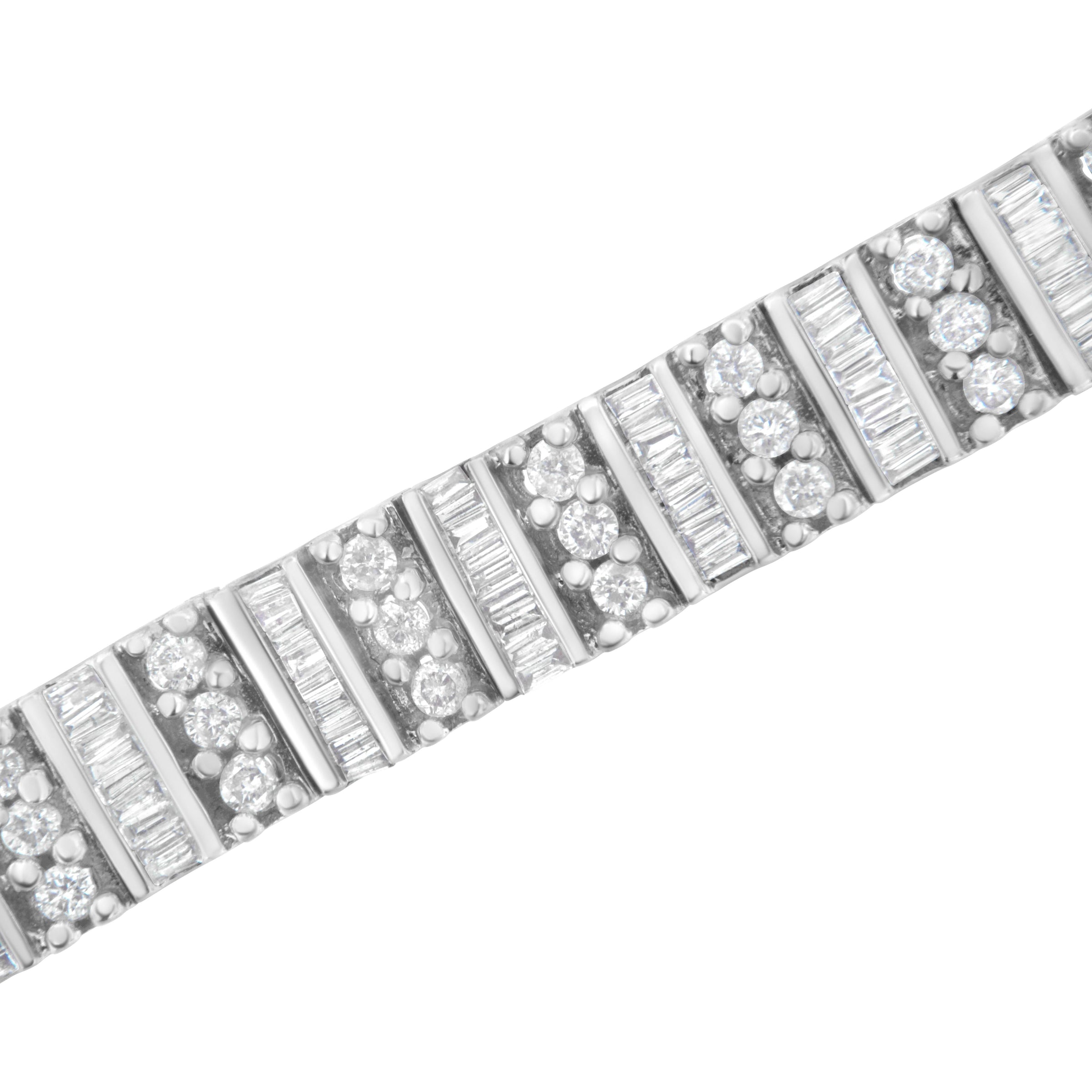 14K White Gold 4 7/8 cttw Baguette & Round Brilliant-Cut Diamond Channel- & Prong-Set Tennis Bracelet (I-J Color, I1-I2 Clarity) - Size 7.25"