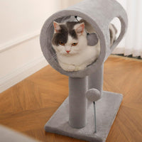 Gray Indoor Cat Tree With Hanging Ball 20.5Cat Tree With Tunnel Bed And Scratching Post Cat Tower