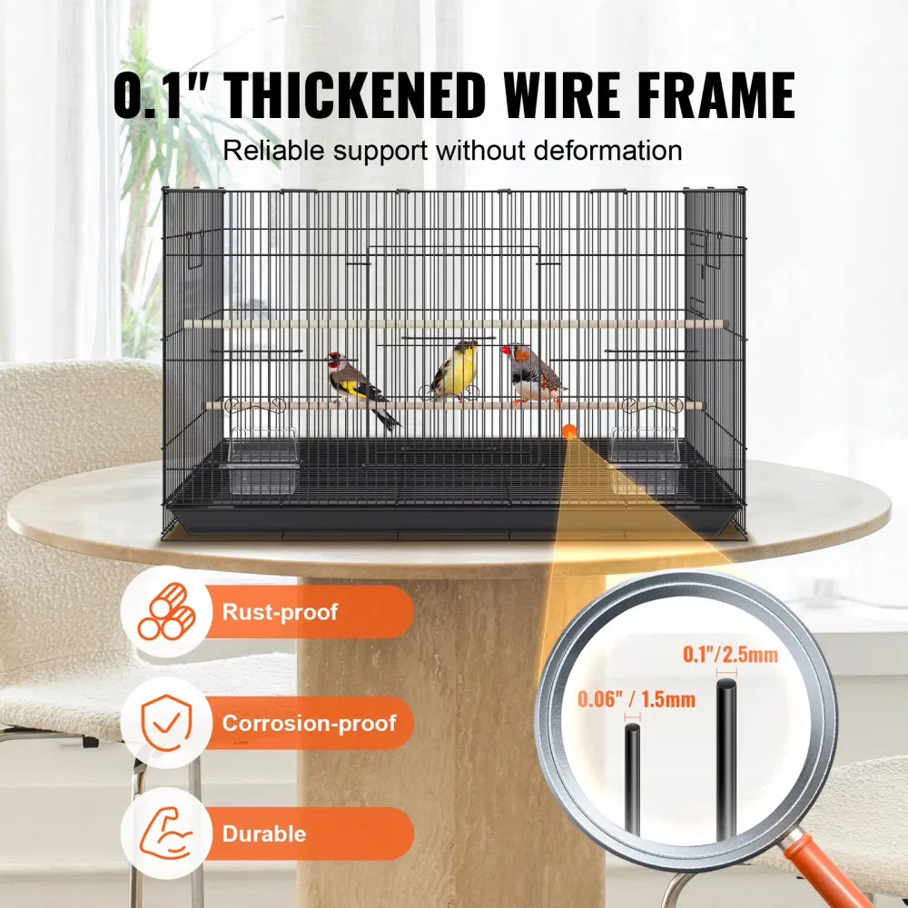 30" Bird Enclosure, Durable Metal Cage for Small Parrots, Budgies, Lovebirds, and Canaries, Includes Mobile Stand and Tr