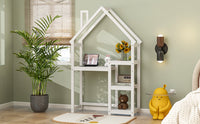 House-shaped Wooden writing Desk,Kids study Table,Bookshelf & Toy Storage,White