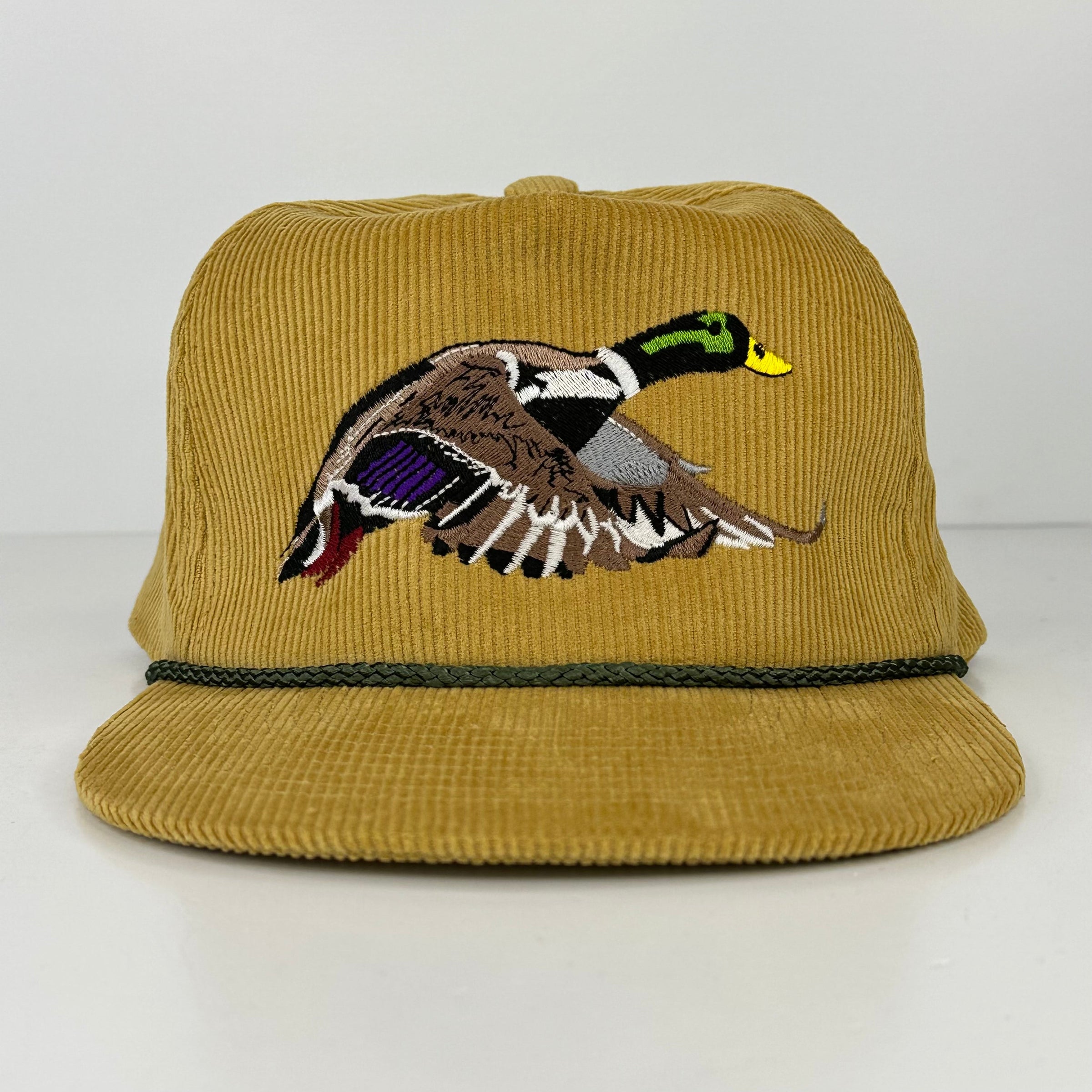 Mallard Duck Corduroy ￼Rope￼ Mustard ￼SnapBack Cap Grandpa Hat Custom Embroidered