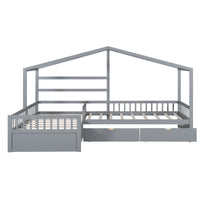 Twin Size House Platform Bed with Three Storage Drawers Gray
