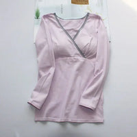 Women's Cotton Nursing Top, Long Sleeve V-Neck T-Shirt - # BAGE211510105-NURSG - BIG FRENCHIES