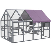 Outdoor Cat Enclosure Wooden Feral Cat House w/ Weatherproof Canopy, Bridges, Resting Boxes, Platforms, for 3-6 Cats