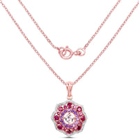 14K Rose Gold Plated 2.30 Carat Genuine Morganite, Rhodolite and Amethyst .925 Sterling Silver Pendant