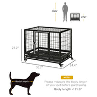 PawHut Heavy Duty Dog Crate With Removable Tray, Lockable Wheels And Double Door, For Medium And Large Dogs, Black