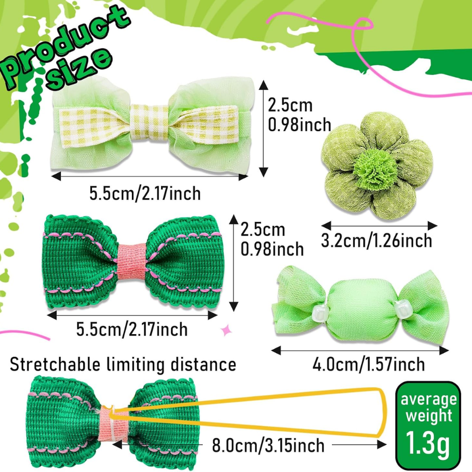 20Pcs Green Dog Hair Bows With Rubber Bands For Small Medium Dogs