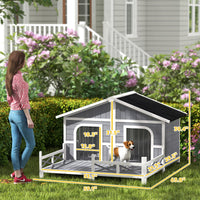 Dog House Outdoor, Wooden Dog Kennel Weatherproof with Porch, Openable Roof, Removable Bottom, Elevated Floor, Double Ro