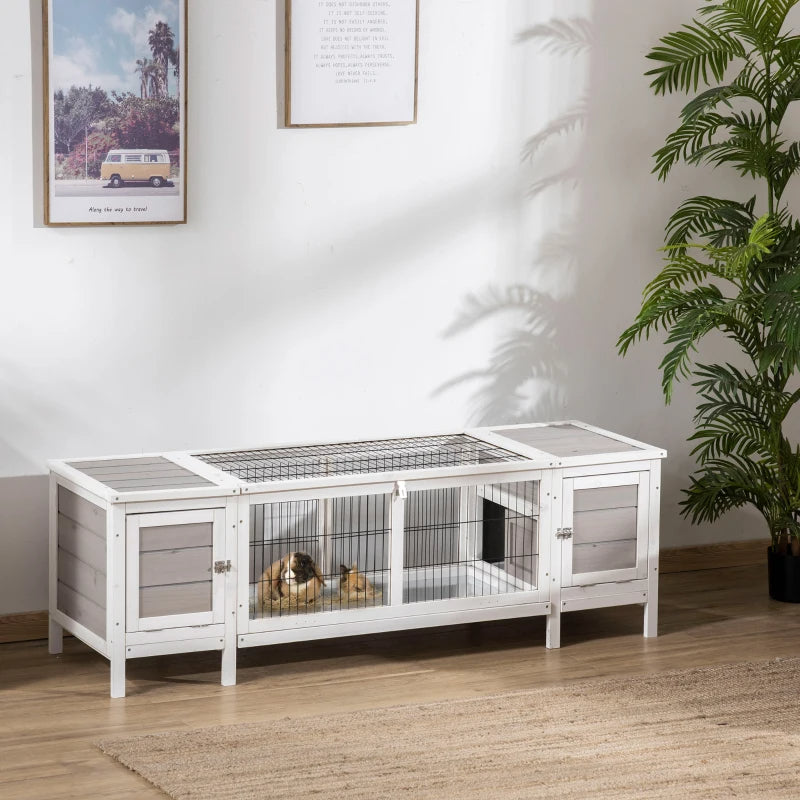 Rabbit Hutch, Bunny Cage, Guinea Pig House With Pull-Out Tray, And Divided Board For Indoor, White