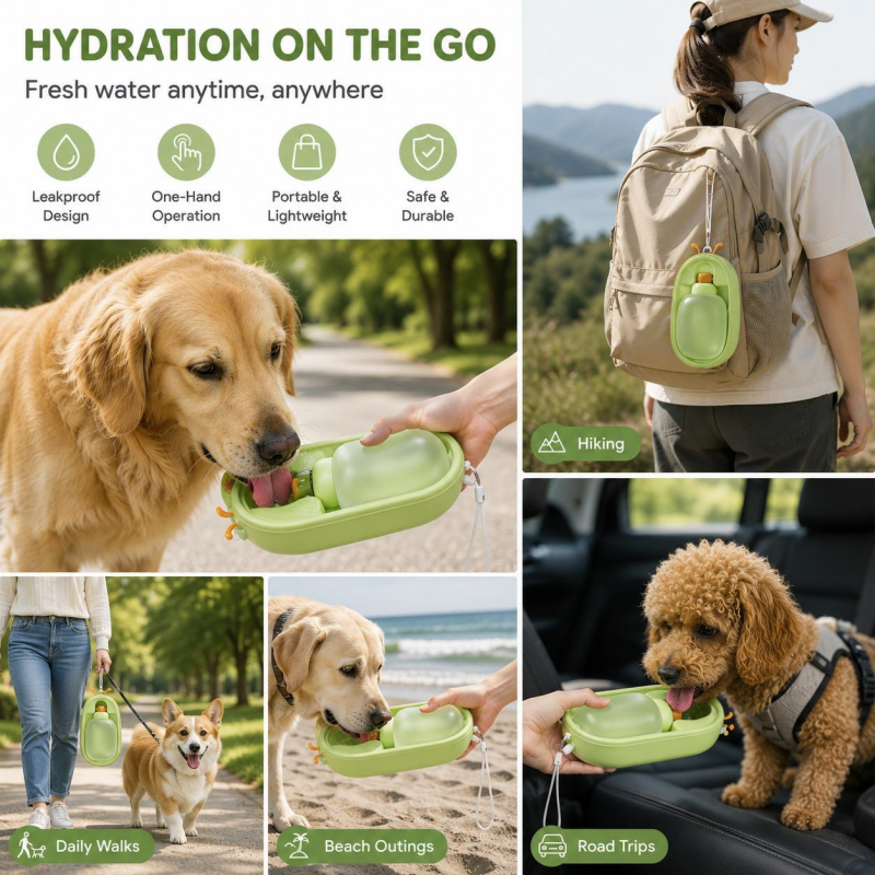 Portable Pet Water Bottle With Cute Antlers Food Grade, BPA Free, Leak Proof Travel Cup For Dogs, Durable, Easy-to-Clean
